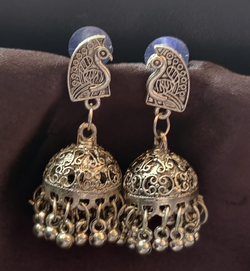 German Silver Ear Chains with Horse Design Stud Small Jhumka Earring