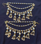 German SIlver 3 Layer Mogra Pearl with Glass Bead Earchain