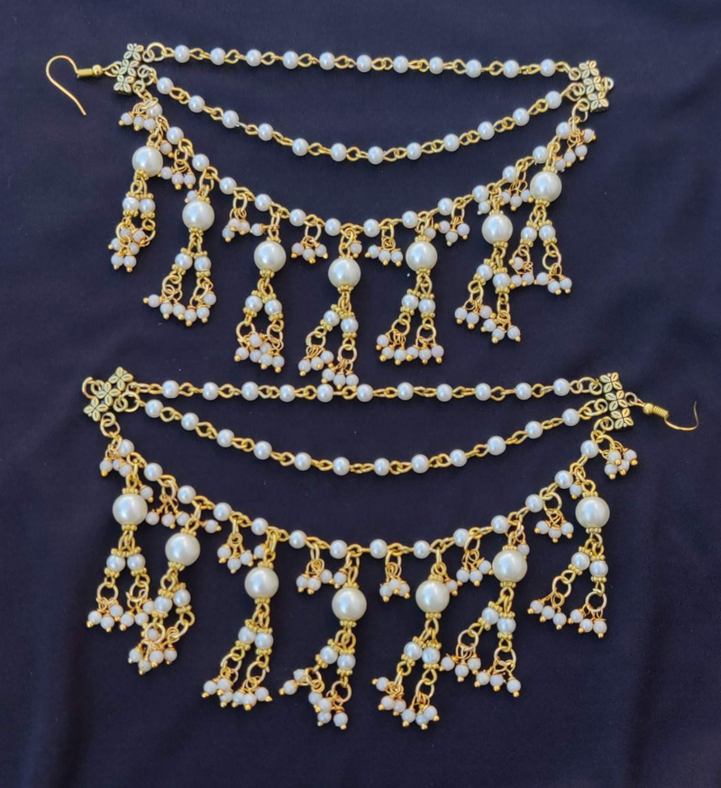 German SIlver 3 Layer Mogra Pearl with Glass Bead Earchain