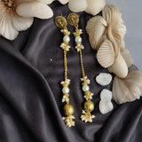 German Silver Peacock Stud with Taseel Chain Pearl