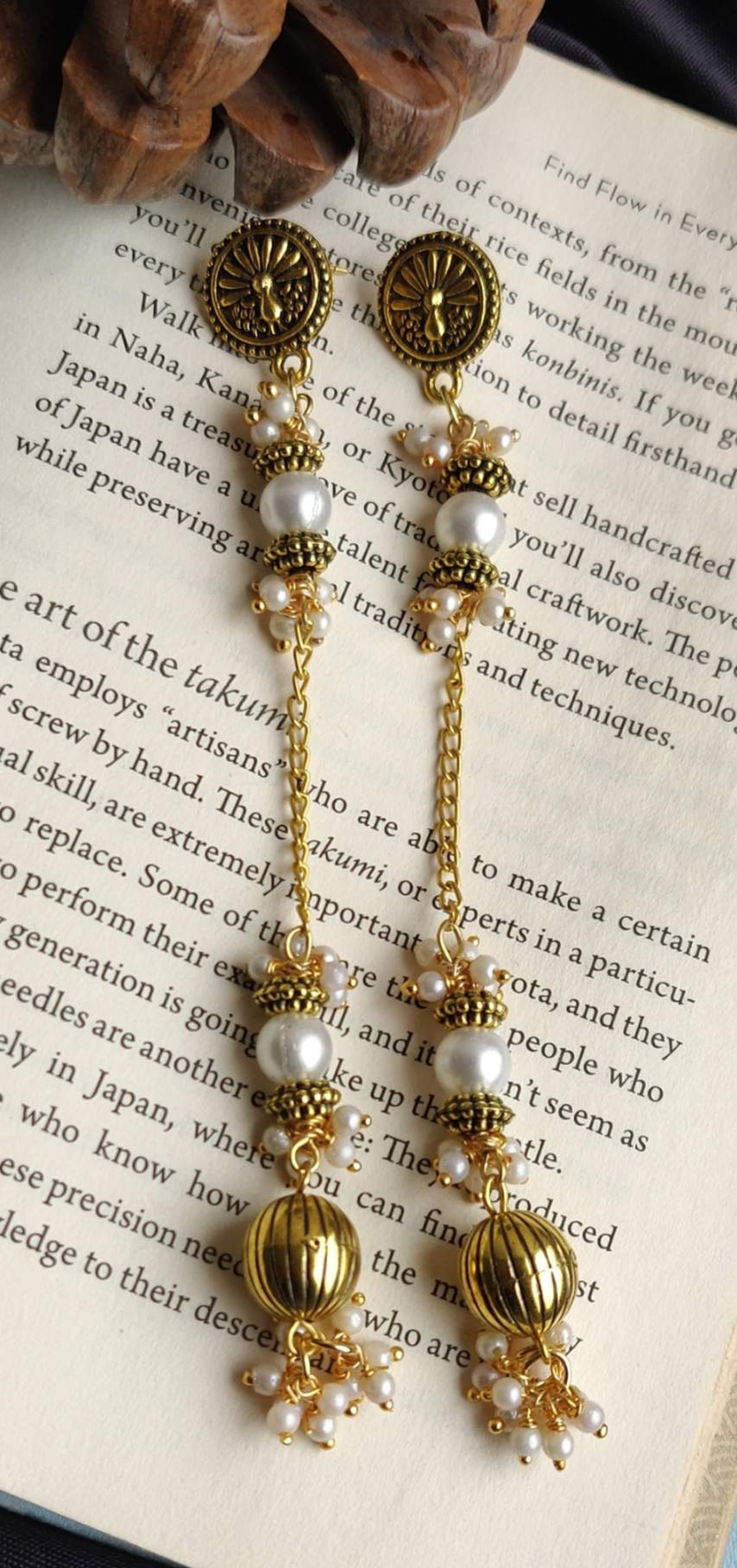 German Silver Peacock Stud with Taseel Chain Pearl