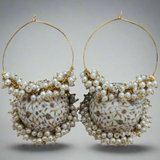 Handpainted Meenakari Work Gold Plated Flower Leaf Design Mogra Fitted Pearl Designer Jhumka Hoop Bali Earring