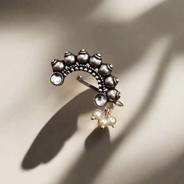 Oxidised Marathi Nath – Affordable Silver Plated Press Nosepin