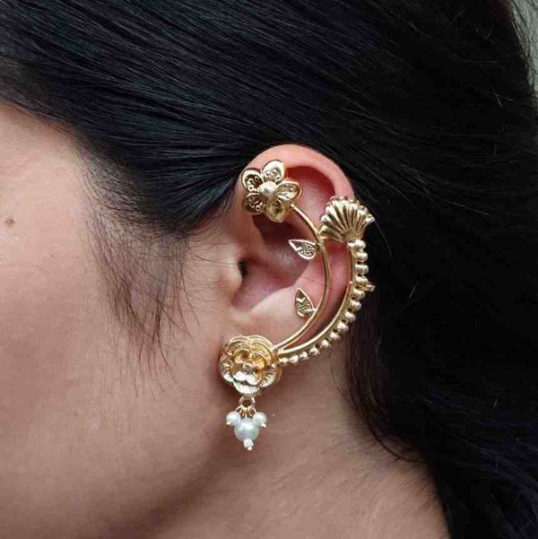 Ethnic Rose Earcuff | Gold Plated Pearl
