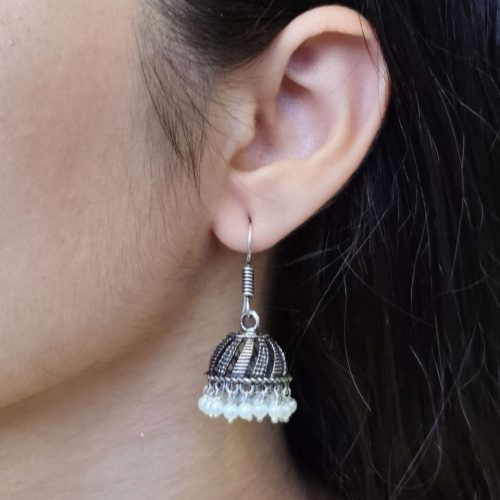 Oxidized German Silver Pearl Jhumki Earring