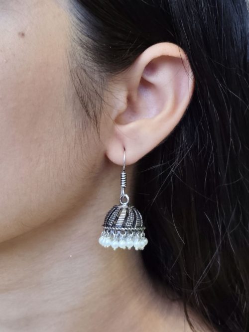 Oxidized German Silver Pearl Jhumki Earring