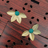 Traditional Brass Handmade Stone Flower Shape Stud Earring