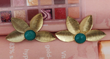 Traditional Brass Handmade Stone Flower Shape Stud Earring