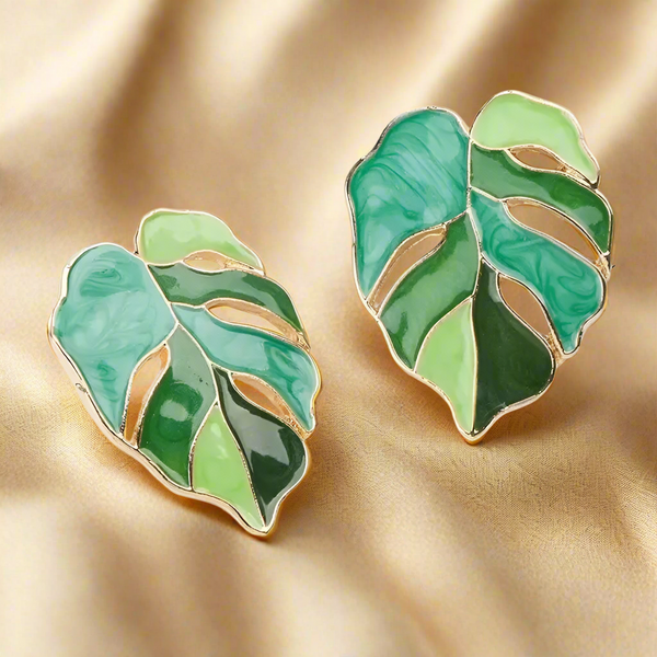 Enamelled Leaf Stud Earrings