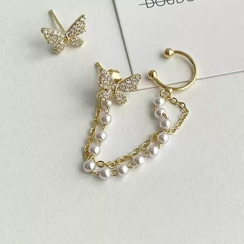 Single Chain Butterfly Cuff Earrings