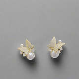 Stones Inlaid Pearl Butterfly Stud Earrings