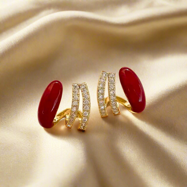 Marron Three Layer Claw Style Stone Stud Earrings