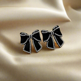 Black Pearl Decor Bow Knot Stud Earrings
