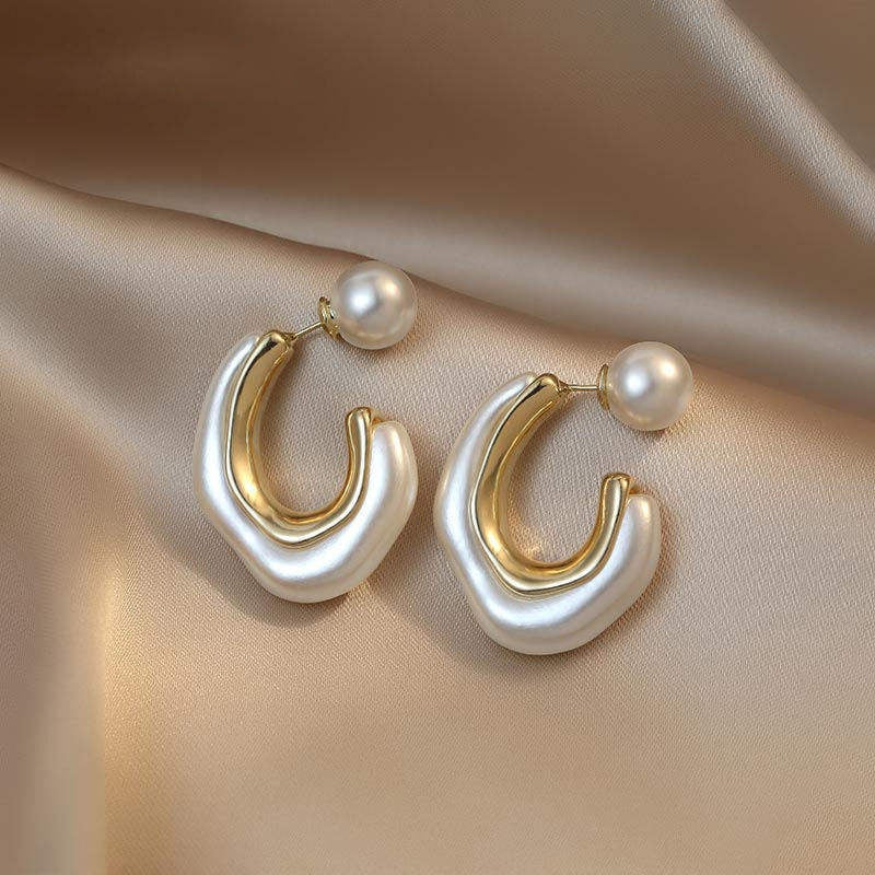 Irregular C Shaped Pearl Earrings