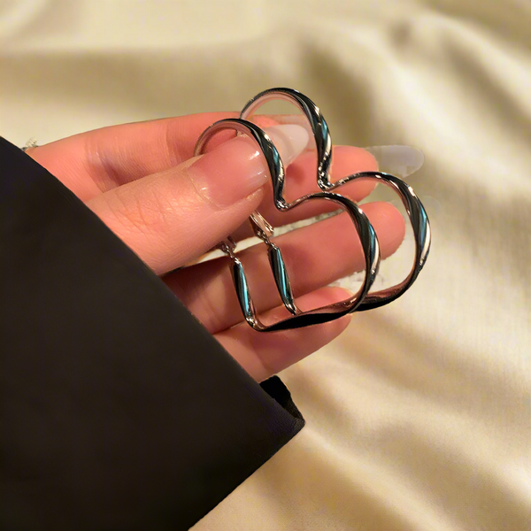 Silver Big Heart Hoop Earrings