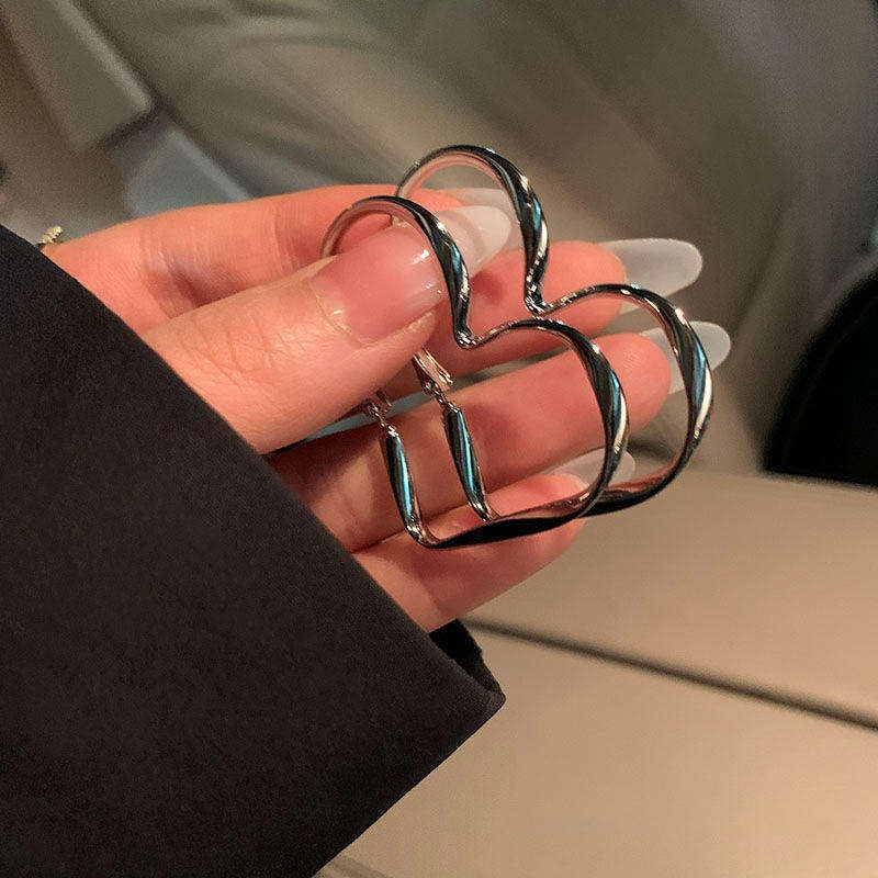 Silver Big Heart Hoop Earrings