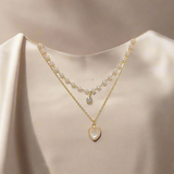 Double Layer Pearl Chain Heart Necklace