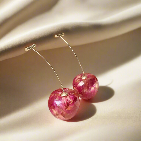 Rose Petals Resin Art Cherry Earrings