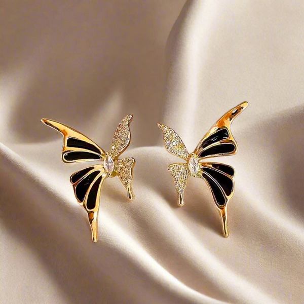 White Enamel & Stone Butterfly Stud Earrings