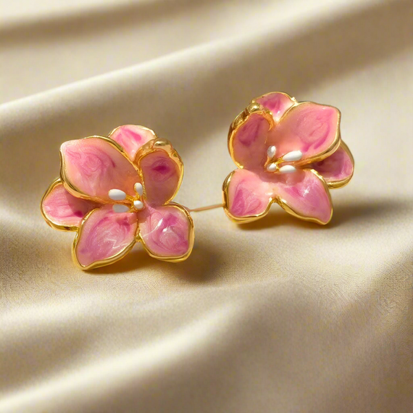 Enemal Art Pink Flower Style Stud Earrings