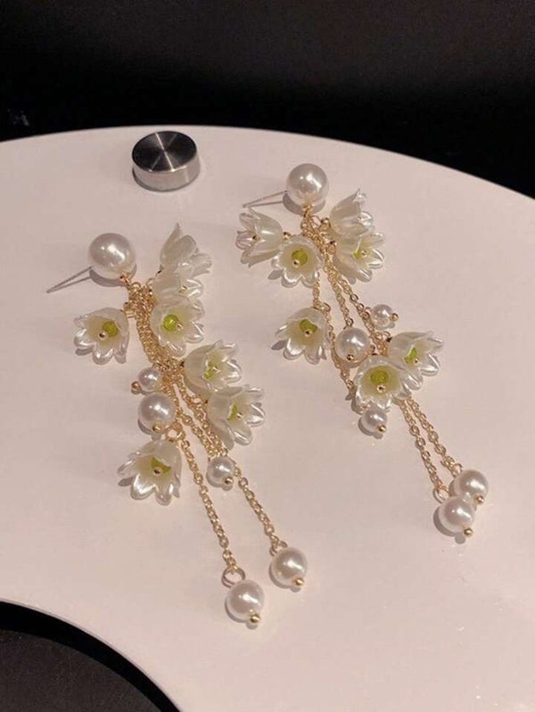 Lily Flower Tassel Long Earrings