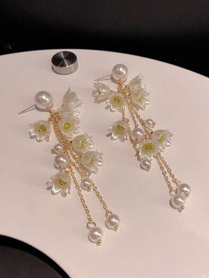 Lily Flower Tassel Long Earrings