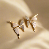 White Enamel & Stone Butterfly Stud Earrings