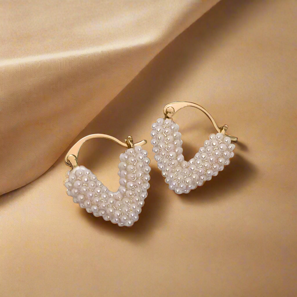 Micro Pearl Studded Heart Hoop Earrings