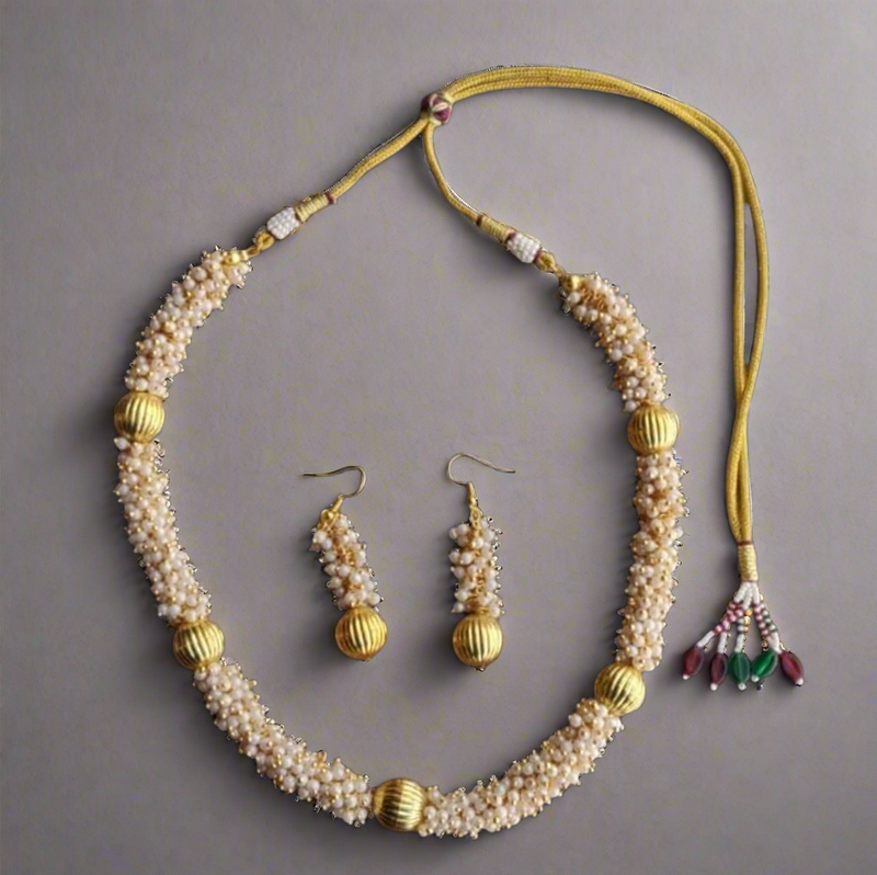 Pearl and Gold Necklace with Matching Earrings