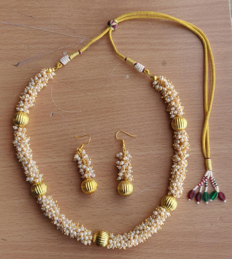 Pearl and Gold Necklace with Matching Earrings