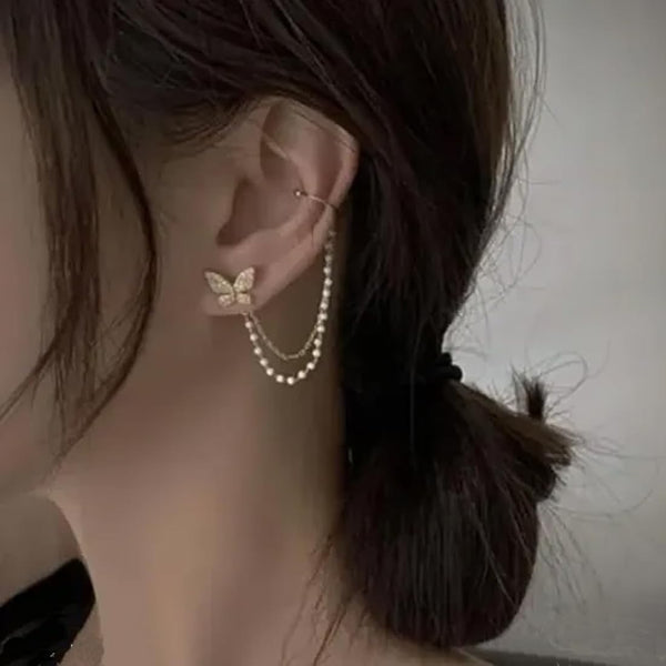 Single Chain Butterfly Cuff Earrings