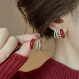 Marron Three Layer Claw Style Stone Stud Earrings