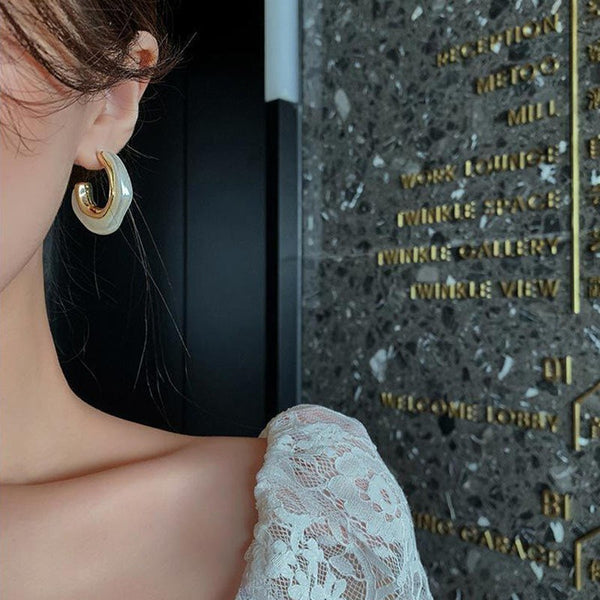 Irregular C Shaped Pearl Earrings