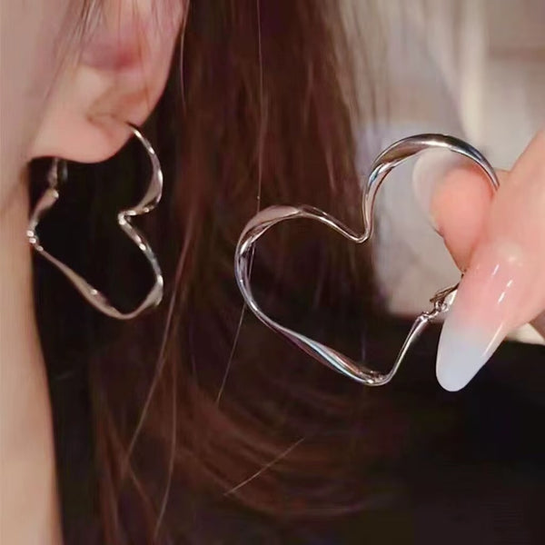 Silver Big Heart Hoop Earrings