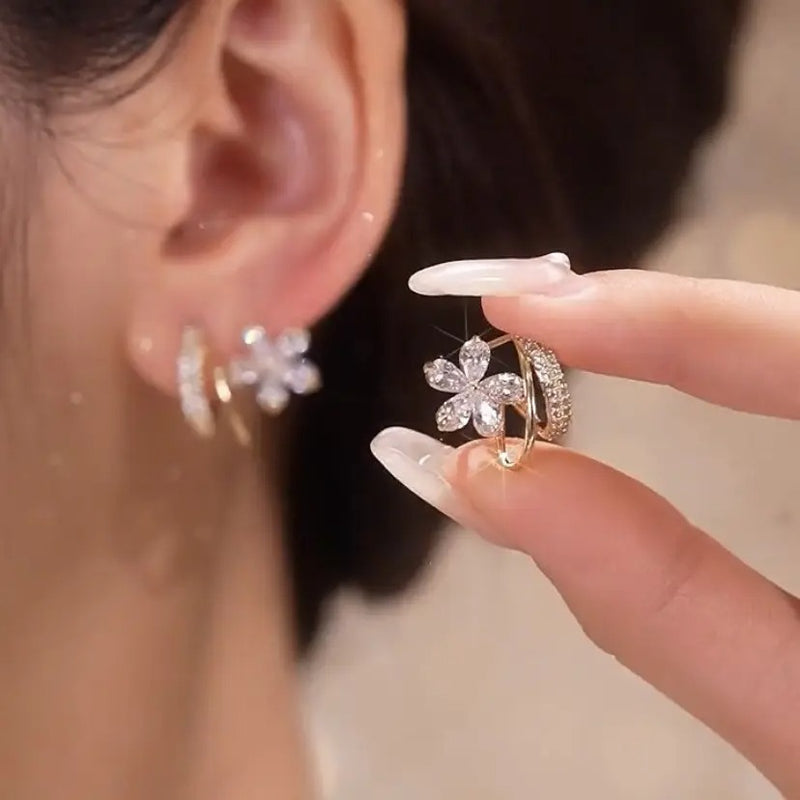 Micro Zircon Inlaid Crystal Flower Stud Earrings