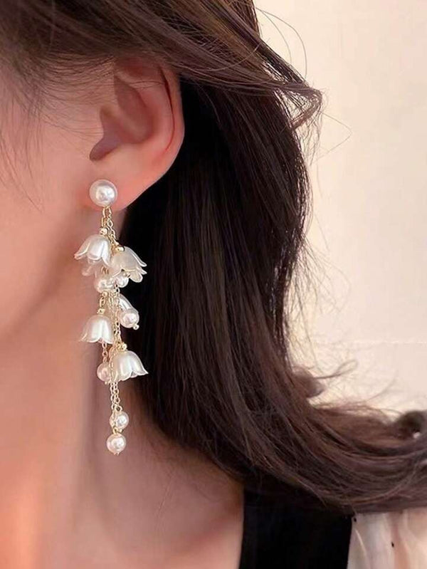 Lily Flower Tassel Long Earrings
