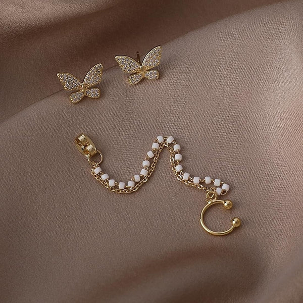Single Chain Butterfly Cuff Earrings