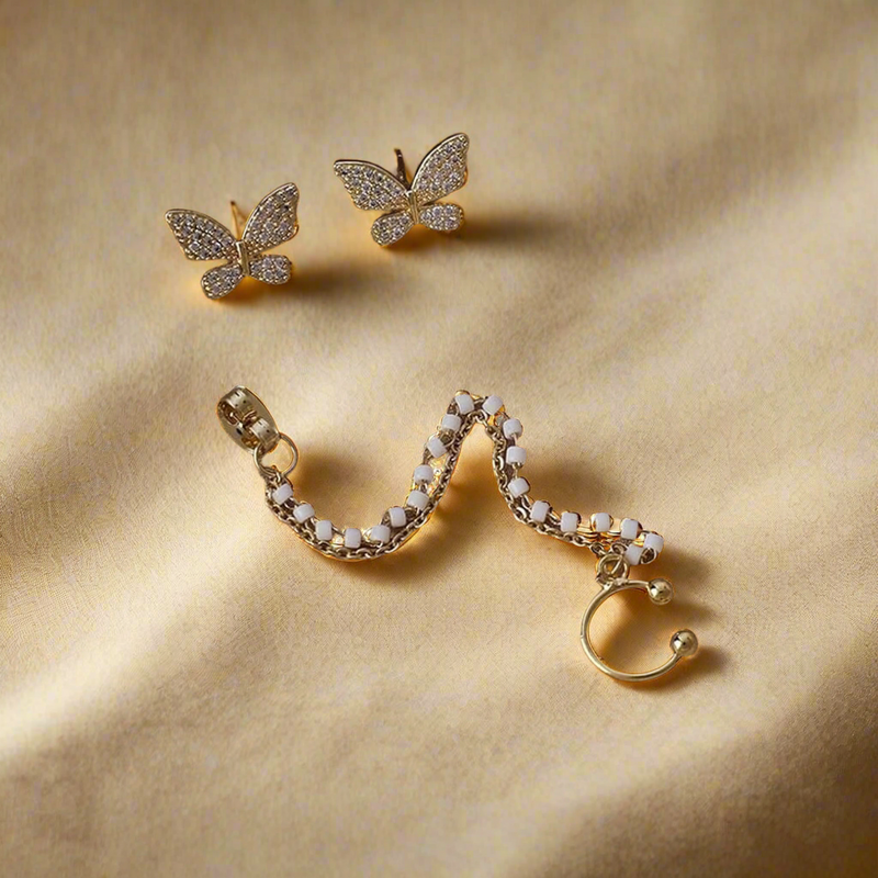 Single Chain Butterfly Cuff Earrings