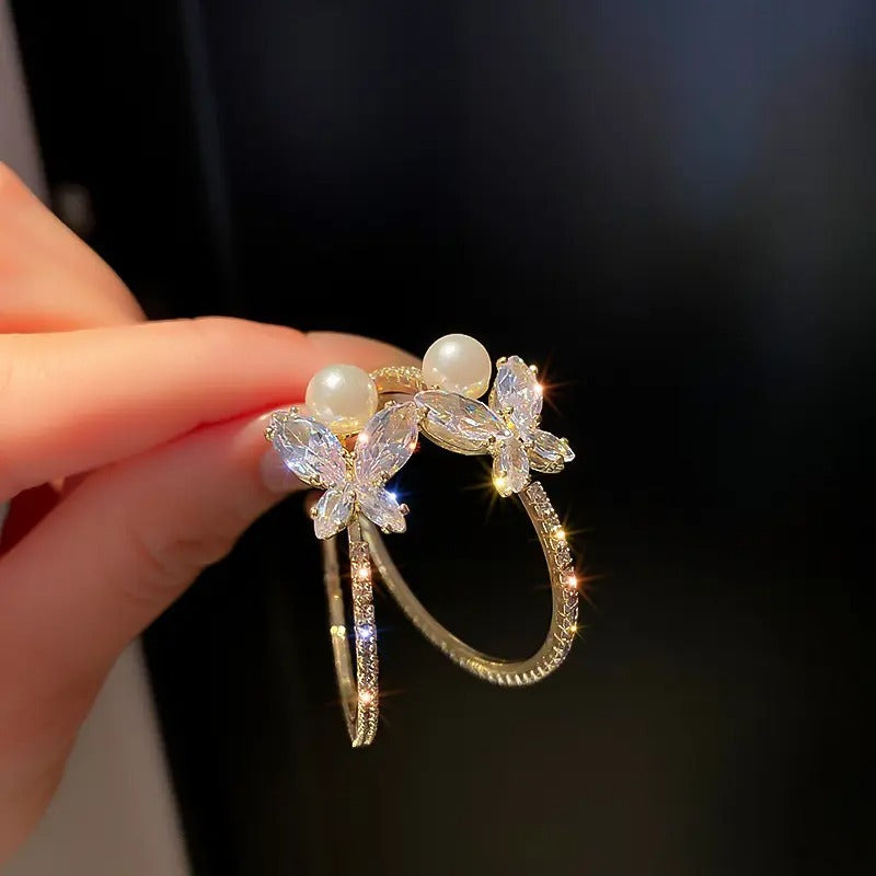 Crystal Butterfly Hoop Earrings