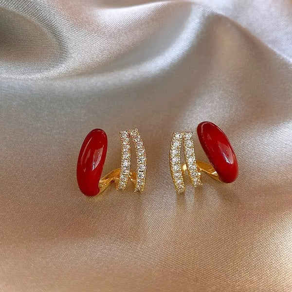 Marron Three Layer Claw Style Stone Stud Earrings