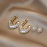 Irregular C Shaped Pearl Earrings