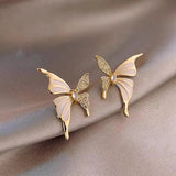 White Enamel & Stone Butterfly Stud Earrings