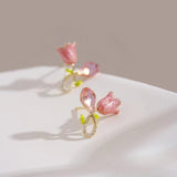 Cute Pink Tulip Crystal Stud Earrings