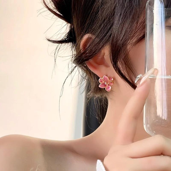 Enemal Art Pink Flower Style Stud Earrings