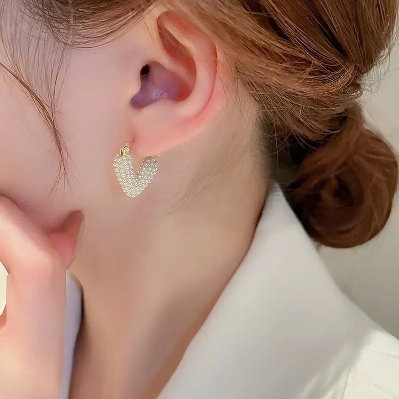 Micro Pearl Studded Heart Hoop Earrings
