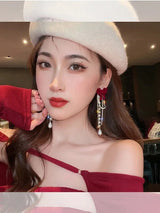 Detachable Bow Pearl Tassels Earrings