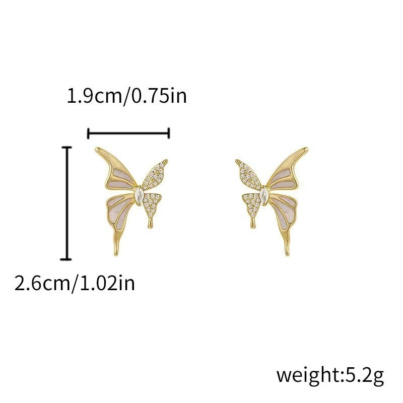 White Enamel & Stone Butterfly Stud Earrings