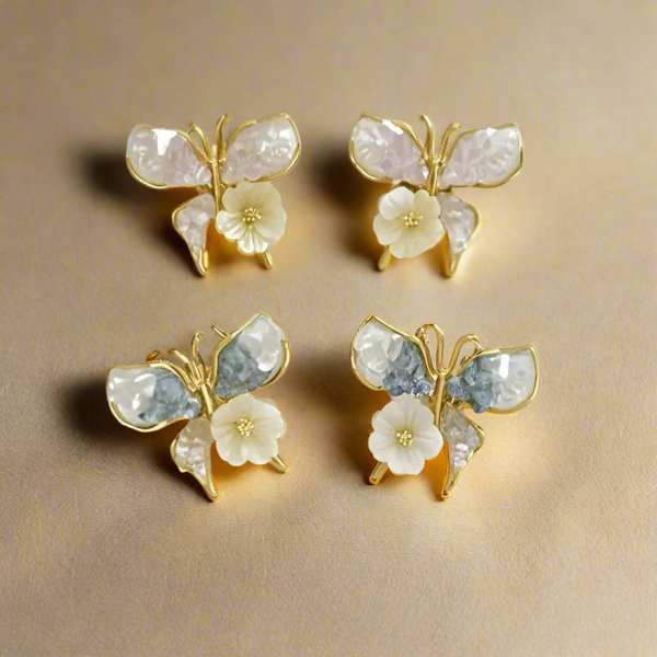 Cute Gradient Color Crystal Butterfly Stud Earrings