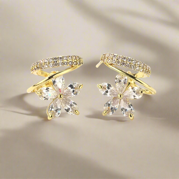 Micro Zircon Inlaid Crystal Flower Stud Earrings
